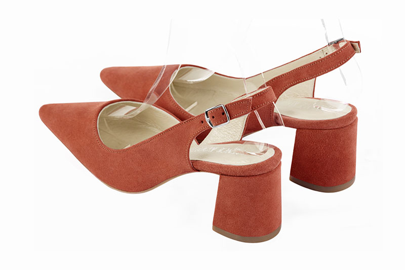 Terracotta orange women's slingback shoes. Pointed toe. Medium flare heels. Rear view - Florence KOOIJMAN